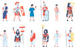 Ancient people roman in toga, rome characters. Greek person, empire civilization warriors and soldiers and citizens. Cartoon flat recent vector historical set