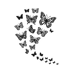 Wall Mural - Flying Butterflies, Butterfly Swarm, Vector Illustration Silhouettes Butterflies