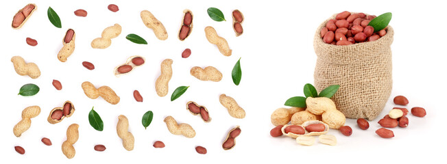 Wall Mural - Peanuts with shells isolated on white background, top view. Flat lay pattern