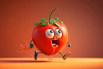 Sticker - Cute Cartoon Running Tomato Character (Generative AI)