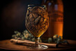 Beautiful glass of honey mead in an illustrated styled photo shoot