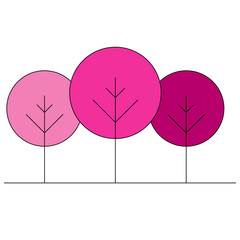 Wall Mural - Trees, flat style minimal design, pink and magenta color illustration for nature, ecology, sustainability, life, logo, icon, web, mobile, object isolated on white background.