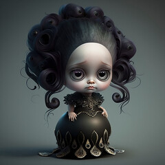 Cute Ursula from the little mermaid goth goddess Chibi girl with big eyes that looks like a doll with big head created with Generative AI technology