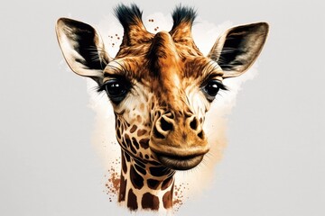 Poster - T shirt Graphics Illustration of a cute giraffe Funny giraffe's face by itself Giraffe head with funny looking face on white background. Generative AI