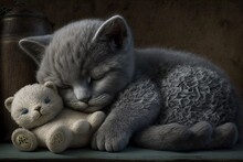 The Gray Kitten Is Sleeping In An Odd Way. Generative AI