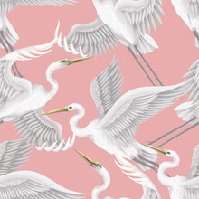 Seamless Pattern With White Herons. Vector.