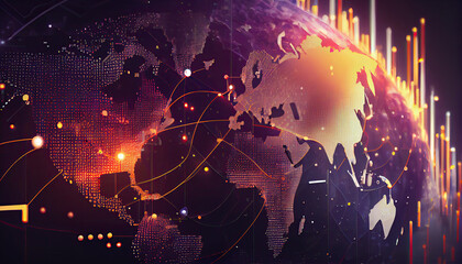 Business growth chart. Economic global map of the world. Generative AI