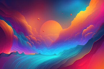 Abstract Colorful Metaverse Gradient Background Horizontal Futuristic Landscape. Generative AI