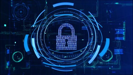 cyber security and protection of private information and data concept. locks on blue integrated circ