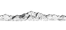 Vector Seamless Mountain Sketch, Endless Rock Ranges Panorama Illustration.