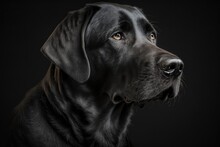 Portrait Of An Adopted Black Labrador Retriever In A Low Key Style, With A Black Background. Generative AI