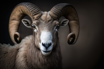 Sticker - Portrait of a wild ram with big horns, a mouflon, a mountain sheep, or any other animal with horns. Generative AI