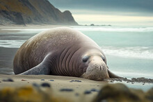 An Elephant Seal Resting On A Beach Generative AI
