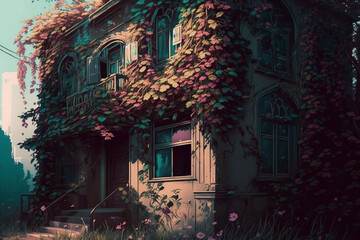 Poster - The apartment is overgrown with flowers Generative AI