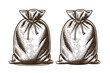 © RetroVector - Fabric sack tied with rope. Hand drawn vintage engraving style woodcut vector illustration.