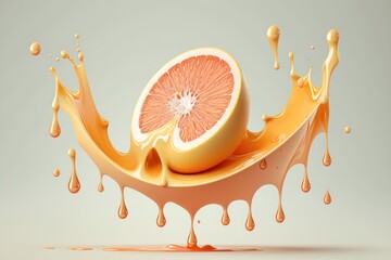 Wall Mural - Falling Grapefruit slice and drip up drops of juice isolated. AI generated