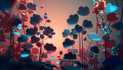 Wall Mural - Illustration with surreal flowers composition. Cinematic light. Generative AI.