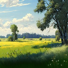 Majestic Summer Meadows: A Vibrant Landscape Painting In High Definition