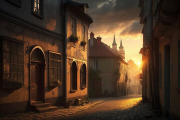 Wall Mural - Sunset in the old town Generative AI