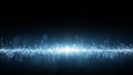 Wall Mural - abstract digital technology music equalizer detailed wavy lines on black background with glowing lig