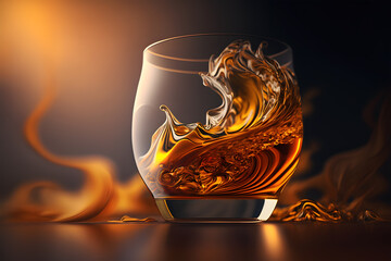 Canvas Print - Whiskey in a glass on a dark background. 3d rendering. Generative AI technology.