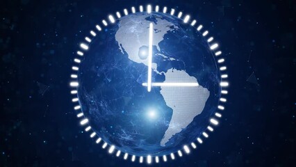 Wall Mural - digital earth globe with looped analog time clock animation