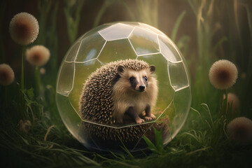 Canvas Print - A hedgehog inside a ball Generative AI