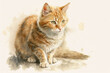 Generative AI. Red tabby cat, watercolor illustration isolated on beige background