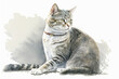 © britaseifert - Generative AI. Grey tabby cat, watercolor illustration isolated on white background