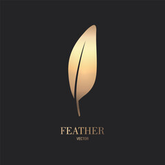 Wall Mural - Vector Fluffy Golden Color Feather Logo Icon, Silhouette Feather Closeup Isolated. Design Template of Flamingo, Angel, Bird Feather. Lightness, Freedom Concept