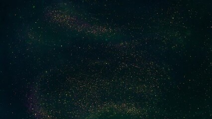 Wall Mural - a swirling stream of gold dust particles in a green liquid. slow motion of floating shimmering golde