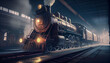 Illustration of an old steam engine train at a small station, Humanly enhanced AI Generated image.
