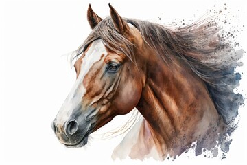 Wall Mural - A watercolor picture of the head of a horse on a white background. Paints of animals. Generative AI