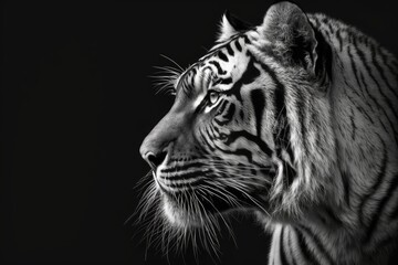 Wall Mural - A picture of a black and white tiger on a black background. Generative AI