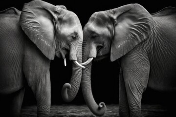 A black and white picture of a couple of elephants. Generative AI