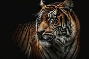 Sticker - A black background and a picture of a tiger. Generative AI