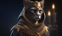 Egyptian Cats Were Revered By Ancient Egyptians, Worshiped As Goddesses, And Known For Their Grace, Beauty, And Hunting Skills. Digital Art Illustration, Generative AI