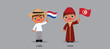 People in national dress.Cuba,Tunisia,Set of pairs dressed in traditional costume. National clothes. illustration.