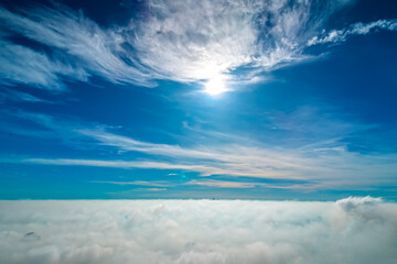 Wall Mural - the background of the morning sunrise from the air with the clouds and the rising sun is very impres