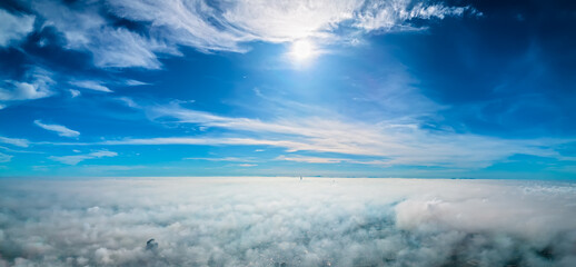 Wall Mural - the background of the morning sunrise from the air with the clouds and the rising sun is very impres
