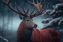 Big-horned Red Deer Are Magnificent Creatures. Santa's Reindeer Generative AI