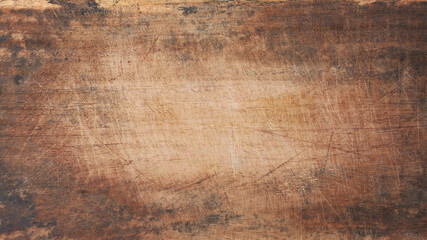 wooden chopping board background, old distressed scratched brown color surface for photography backd