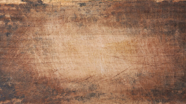 wooden chopping board background, old distressed scratched brown color surface for photography backd