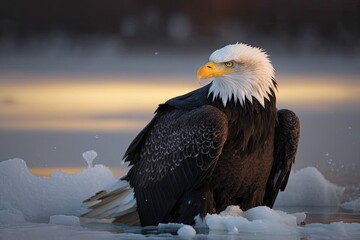 Sticker - A picture of a wild Bald Eagle in Alaska in the winter. Generative AI