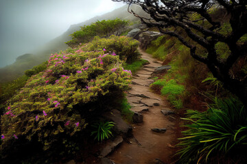 Wall Mural - Mountain trail in the fog.