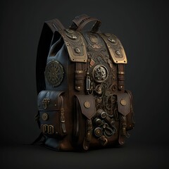 Wall Mural - Steampunk Rucksack for Tinker or Inventor Fantasy Character, Medieval RPG Gnome Adventurer's Inventory Bag [Generative AI]