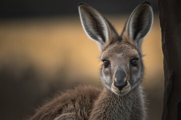 Poster - a portrait of a Young Eastern Grey Kangaroo (Macropus giganteus) cute Australian animal. Generative AI