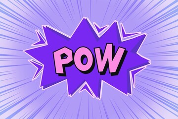 Comic Boom pow  purple  background with white speech bubble rays.