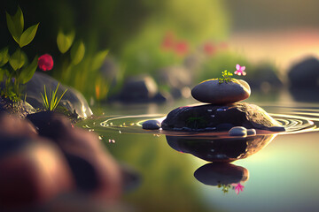 Beautiful landscape, good place for meditation. calm and relax. blur and bokeh background.