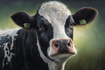 Poster - pastel portrait painting. Modern art, cow. Generative AI